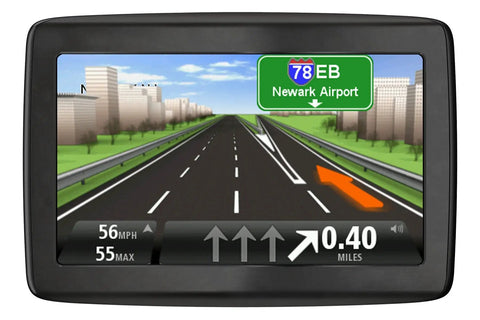 Portable GPS Navigator With Lifetime Maps And No Fuss Free Updates 5 Inch Screen Slim Design showing Newark Airport route