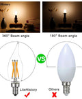 Effortless Dimmable E12 LED Bulb 6W 60W Equiv 2700K Warm Glow 600 Lumens Clear CA10 CA11 Candelabra Bulbs, beam angle comparison