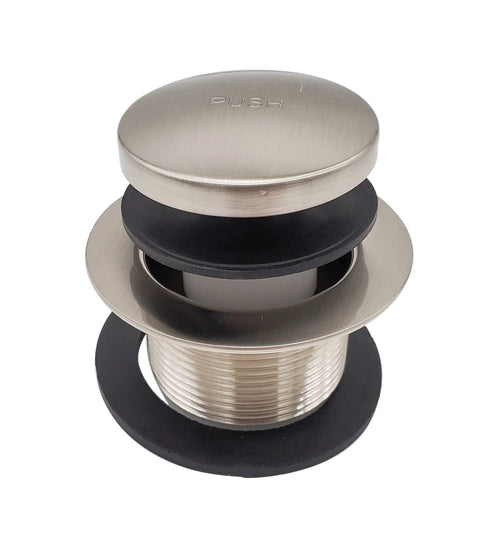 Tubular Bathtub Waste And Overflow Assembly With 14 Inch 1-1/2 Inch Tubes White Finish ADA Approved Tip Toe Drain Plug in Satin Nickel