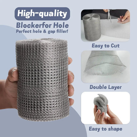 12 Inch By 50 Foot Stainless Steel Wire Mesh Roll For Rodents Mice 304 Stainless Rust Resistant Flexible Knitted Double Layer Mesh For Pest Prevention Heavy Duty Durable Easy To Cut And Install, shown rolled and cut