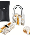Mechanical Learning Kit With Transparent Demonstration Model And Precision Metal Tools, clear locks and black case view