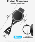 Stroller Phone Holder With MagSafe Compatibility And Magnetic Handlebar Mount For Indoor Use with adjustable silicone strap and dimensions.