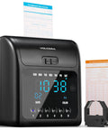 No Sweat Time Clock Machine With Fifty Heavy Duty Cards Plus Spare Ink Ribbon Wall Or Desk Mount displaying time and punches.