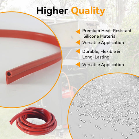 Red silicone P-type gasket seal coil; side view for smoker door, 13 ft long, 7/16 in by 7/8 in