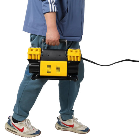 Heavy Duty 12V Dual Cylinder Air Compressor With Pressure Gauge. Fast Tire Inflator For Cars Suits Rvs Trucks Motorcycles. Includes 26ft Industrial Grade Air Hose For Quick, Easy Inflation On The Go Anywhere