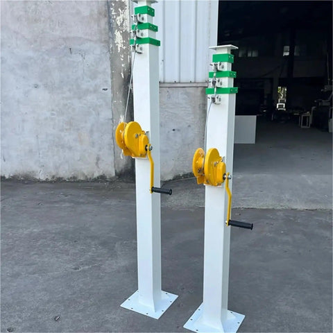 Heavy Duty Manual Telescopic Lifting Mast And Hand Cranked Extension Pole For Smooth Adjustable Height Reach Up To Nine Meters with yellow pulleys.