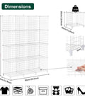Wire Cube Storage Organizer With 12 Metal Cubes Bookshelf And Closet Storage Unit showing dimensions and assembly details.