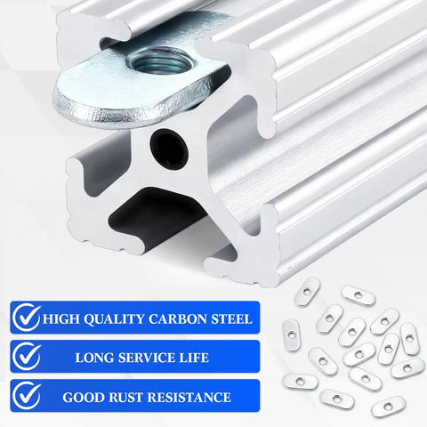 200 Pcs M6 X 1.0 Centered Slide In T Nuts For 10 Series T Slot Aluminum Extrusion, zinc plated carbon steel, CNC machines, 3D printers