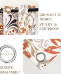 Privacy Boho Curtains 84 Inches Long 2 Panels Set Orange Brown Light Filtering Drapes Grommet Top Botanical Pattern Close-up