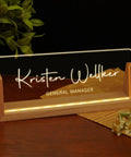 Personalized Light Up Desk Name Plate With Your Name Title Or Motto, Dope Acrylic Desk Nameplate on wooden base