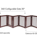Extension Kit For 360 Configurable Walk Through Folding Pet Gate In Walnut Finish, 30 Inch Wide, connected to main gate.