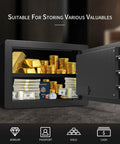 Open Heavy Duty Steel Money Safe Box With Electronic Digital Keypad And Knob, 0.77 Cu Ft Security Safe, showcasing valuables.