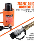 Hydraulic cylinder with ZG3/8" quick connection and female connector, ideal for easy integration with cylinder jack systems.