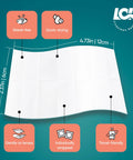 Front view of eyeglasses lens wipe sheet on teal background; white, individually wrapped, travel-friendly, LiviClean Health