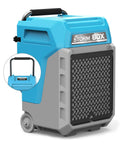 Heavy Duty Commercial Dehumidifier With Built In Pump, Badass Industrial Moisture Setup For Warehouses And Factories, Top Shelf Drying Rig That Absolutely Gets The Job Done Daily, blue unit with handle and wheels.