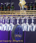 Metal Ceiling Wine Rack With Shelf For Bar And Kitchen Storage Industrial Style Bottle Holder Sturdy Hanging Display Rack With Guardrail Safety Fence For Home Bar Decor And Easy Access holding glasses and bottles