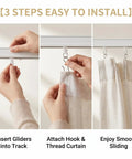 100 Pack Curtain Track Hooks And Gliders Set With 50 White Plastic Rollers And 50 Metal S Hooks installation steps