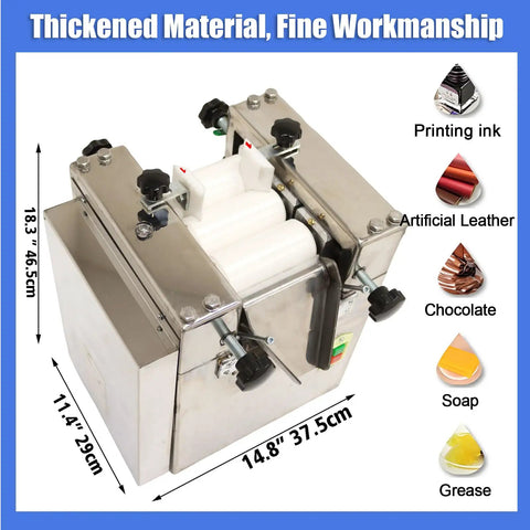 Heavy Duty 110V Triple Roll Mill Grinder With Zirconia Ceramic Rolls And Stainless Steel Tray for precise ink and coatings processing.