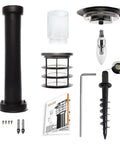 Components of Solar Pathway Light With Stainless Steel Bollard, Waterproof Outdoor Landscape LED Lamp, unassembled view