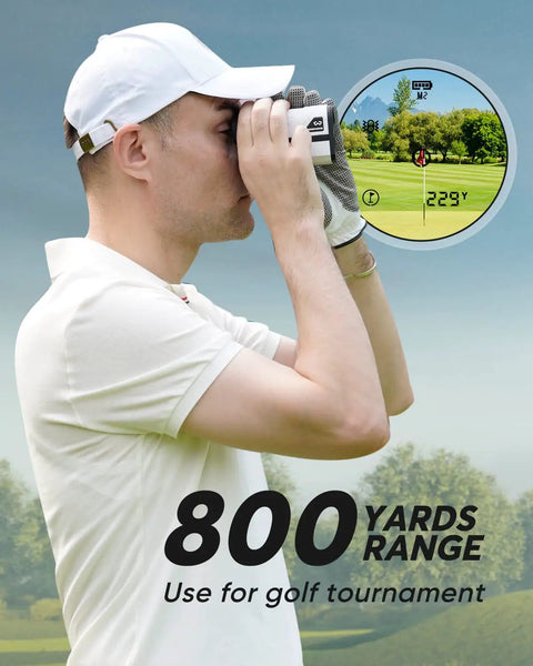 Golfer uses the Golf Rangefinder 800 Yards With Slope And Flag Lock Vibration, Laser Distance Finder for precise measurement.