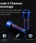 Badass M5 X 15mm Titanium Socket Head Cap Screws Burnt Blue Oxide Finish showing corrosion-resistant lightweight hex bolts.