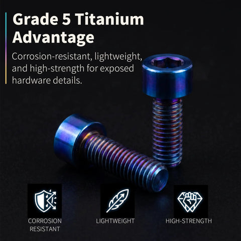 Badass M5 X 15mm Titanium Socket Head Cap Screws Burnt Blue Oxide Finish showing corrosion-resistant lightweight hex bolts.