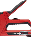 Side view of a red 5-In-1 Manual Staple and Nail Gun for Woodworking and Craft Projects, compact and ready to tackle the job.