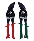 Pair of Midwest Blackout Series aviation snips for left and right cuts, offset tin snips with red and green handles.