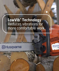 Gas Powered Chainsaw With 38cc 2 HP 2 Cycle X Torq Engine 16 Inch Bar Automatic Oiler Easy Start For Wood Cutting And Tree Pruning Ideal For Home And Yard Projects cutting logs with LowVib technology