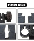 Close-up details of Pro Grade Dial Indicator Clamp Chuck For Dovetail Clamp Gauge, showing tungsten steel construction and grip.