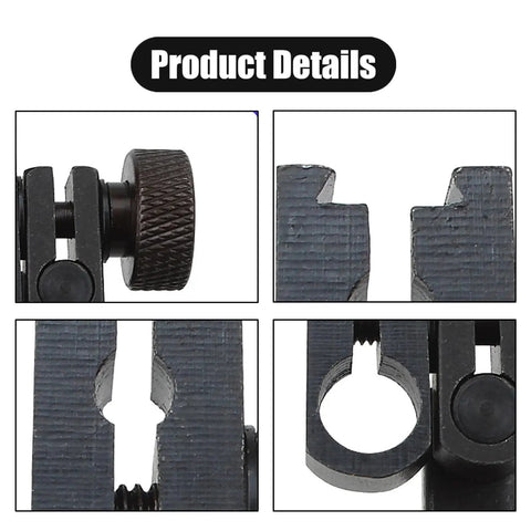 Close-up details of Pro Grade Dial Indicator Clamp Chuck For Dovetail Clamp Gauge, showing tungsten steel construction and grip.