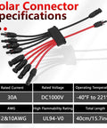 Parallel Panel Connectors Kit For Four Panels, 30A DC1000V splitter with specifications and IP68 waterproof rating.