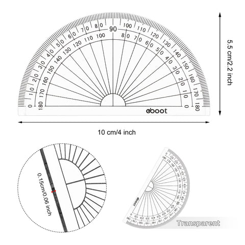 Bulk 100 Pack Clear Plastic Protractors 4 Inch Transparent Geometry Measuring Tools in various angles, 4 inch size.