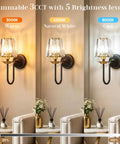 Black And Gold Crystal Wireless Rechargeable Wall Sconces Set Of Two demonstrating 3CCT brightness levels and lamp designs.