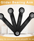 Four Pack Glider Bearing Arm Bracket Hardware for Rocker Replacement Parts, 7.48 Inch Length, 6.3 Inch Center to Center Mounting Hole Distance, One Quarter Inch Bolt Hole, Black Galvanized Finish, Easy DIY Install, four black glider arms with bearings