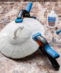 Medium Bandy Clamps Set For Woodworking With Easy Squeeze One Handed Operation holding ceramic plate