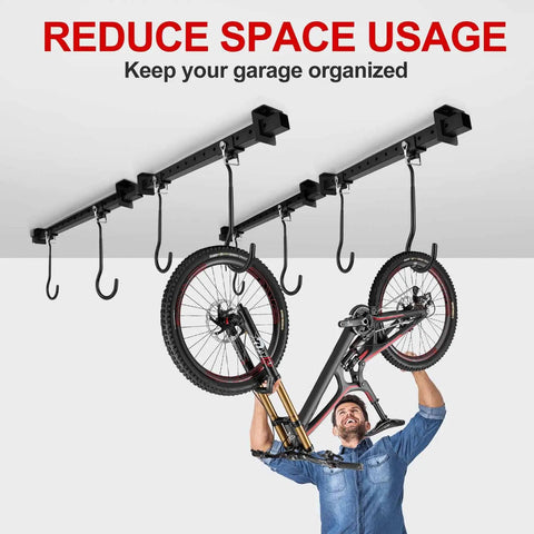 Ceiling Mounted Bike Rack For Garage And Basement, Heavy Duty Hangers With Rubber Pads, Adjustable Ceiling Hooks For Bikes