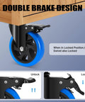 Humagineer 5-inch caster wheel with brake, blue polyurethane wheel and black mounting plate, side view