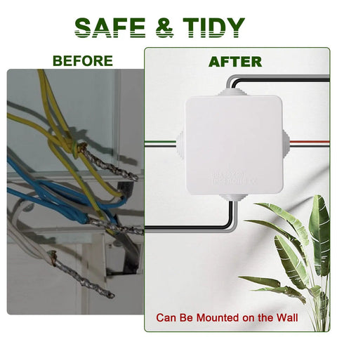 Rugged Outdoor ABS Junction Box Waterproof Case For Wires And DIY Projects, Shockproof Mini Storage, IP Rated Protection, Weatherproof Electrical Box, Compact 3.15x3.15x1.97 Inch, Built To Last, wall-mounted wiring before and after