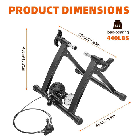 Magnetic Indoor Bike Trainer Stand With 6 Level Resistance For 26 To 28 Inch And 700C Wheels, dimensions and load capacity