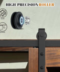 Heavy Duty 8 Ft Double Sliding Barn Door Hardware Kit In Black Carbon Steel With J-Shape Track For Two Doors, Smooth Quiet Roller System
