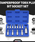 Tamperproof Torx Plus Bit Socket Set 12 Piece with 8 IPR to 60 IPR Cr-V and S2 Steel in blue ABS case