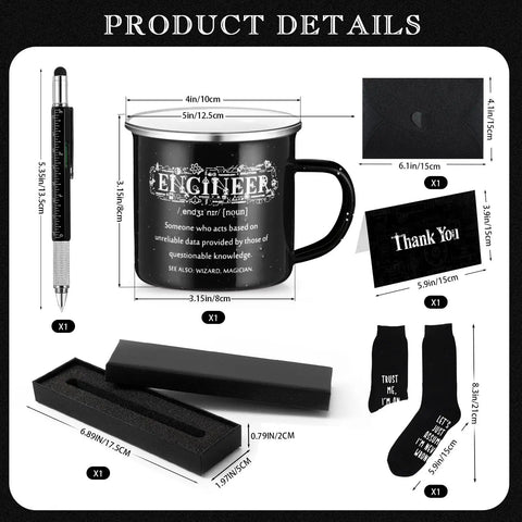 Engineer Gift Set For Men Includes 12 Oz Enamel Mug Socks Ballpoint Pen With Gift Box Thank You Card And Envelope Dope Gift For Engineers