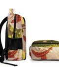 Side view of Scarf Horned Ram Print Unisex Backpack With Large Capacity next to matching pouch, durable polyester material.