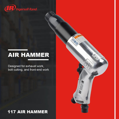 117 Standard Duty Air Hammer With Long Stroke Piston Up To 2000 Blows Per Minute Case Included Pro Grade Job Ready For Exhaust Work Bolt Cutting And Front End Repairs Air Powered Tool Only displayed against a black background.
