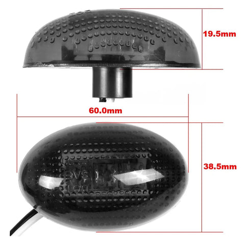 Dimensions of Smoked LED Side Fender Marker Lights Kit For Ford Super Duty 1999-2010 F350 F450 F550 shown in metric