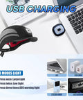 Lightweight Bump Cap With Reflective Stripes, Breathable Baseball Cap Style Head Protection Hat For Men And Women, ABS Shell EN 812 Certified, Black With Light, Large shown with USB charging setup and lighting modes.