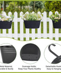 10.5 Inch Metal Iron Hanging Flower Pots For Balcony Railing And Fence Window Garden Decor 3 Pack With Detachable Hooks