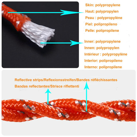 Cross-section showing Heavy Duty 6mm Floating Marine Rope 32 Ft Reflective Orange For Boating Fishing Rafting
