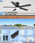 52 Inch Low Profile Ceiling Fan In Matte Black Rolls Silently On A Premium Dc Motor Featuring Easy Peasy App Remote Setup.